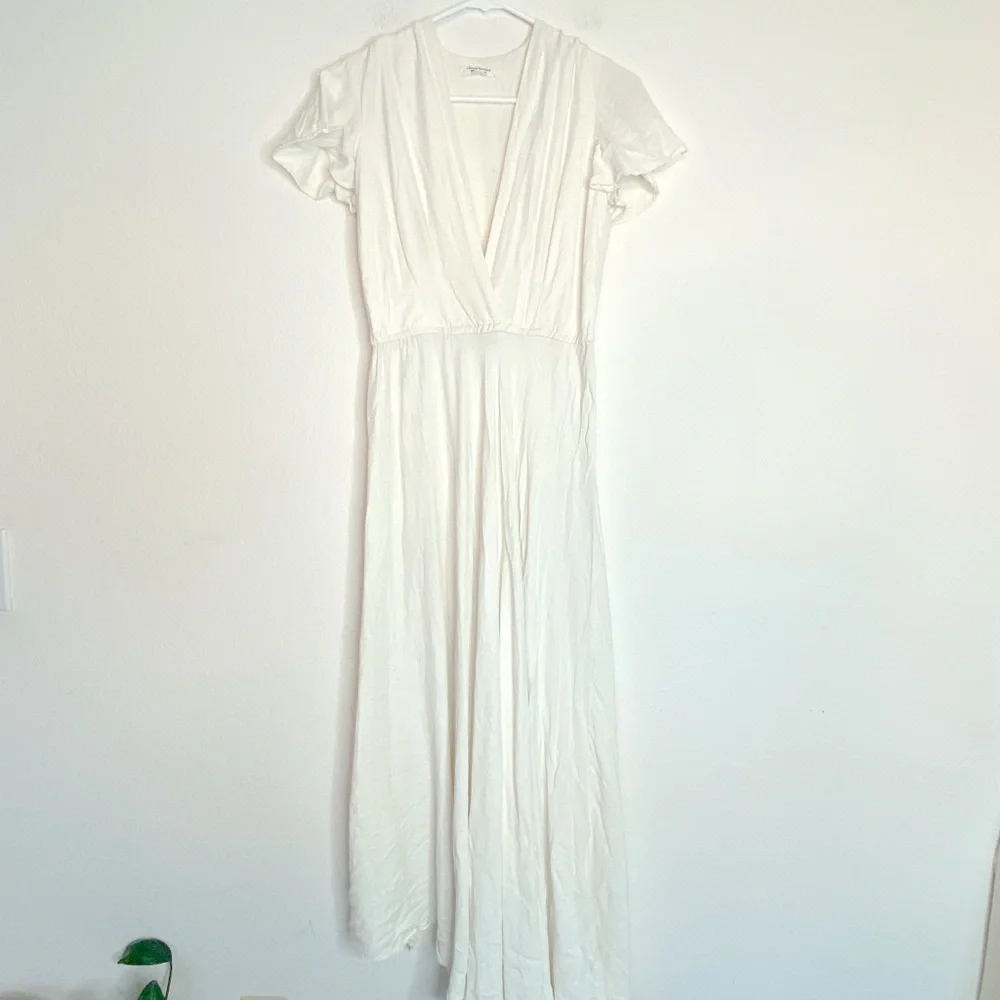 Cloud Hunter Co. White V Neck Plunge Flutter Sleeve Midi Maxi Dress XS
